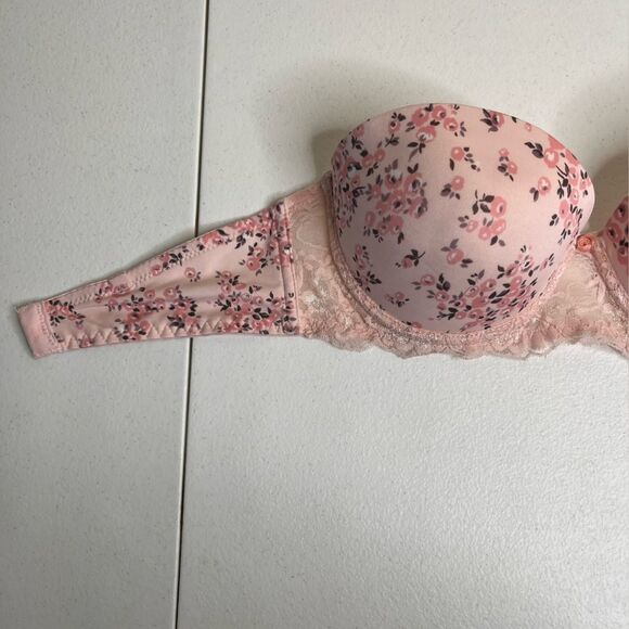 Laura Ashley Pink Peach Floral Strapless Push Up Bra Lace Women 34C No Straps - Picture 7 of 15